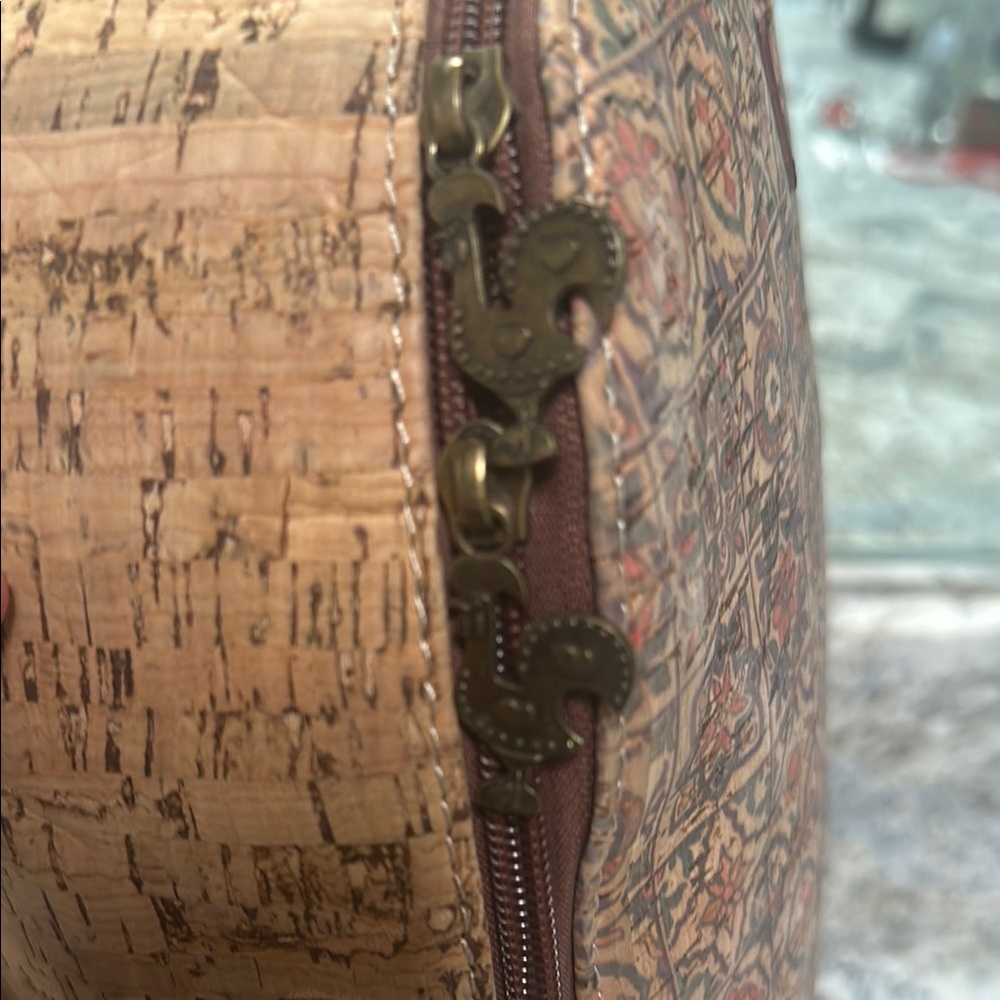 Portugal Cork Textured Backpack with Patterned Accents - Picture 5 of 12